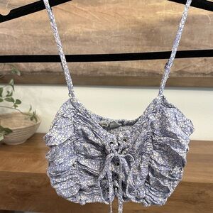 Sky and Sparrow Blue Floral Ruched Top